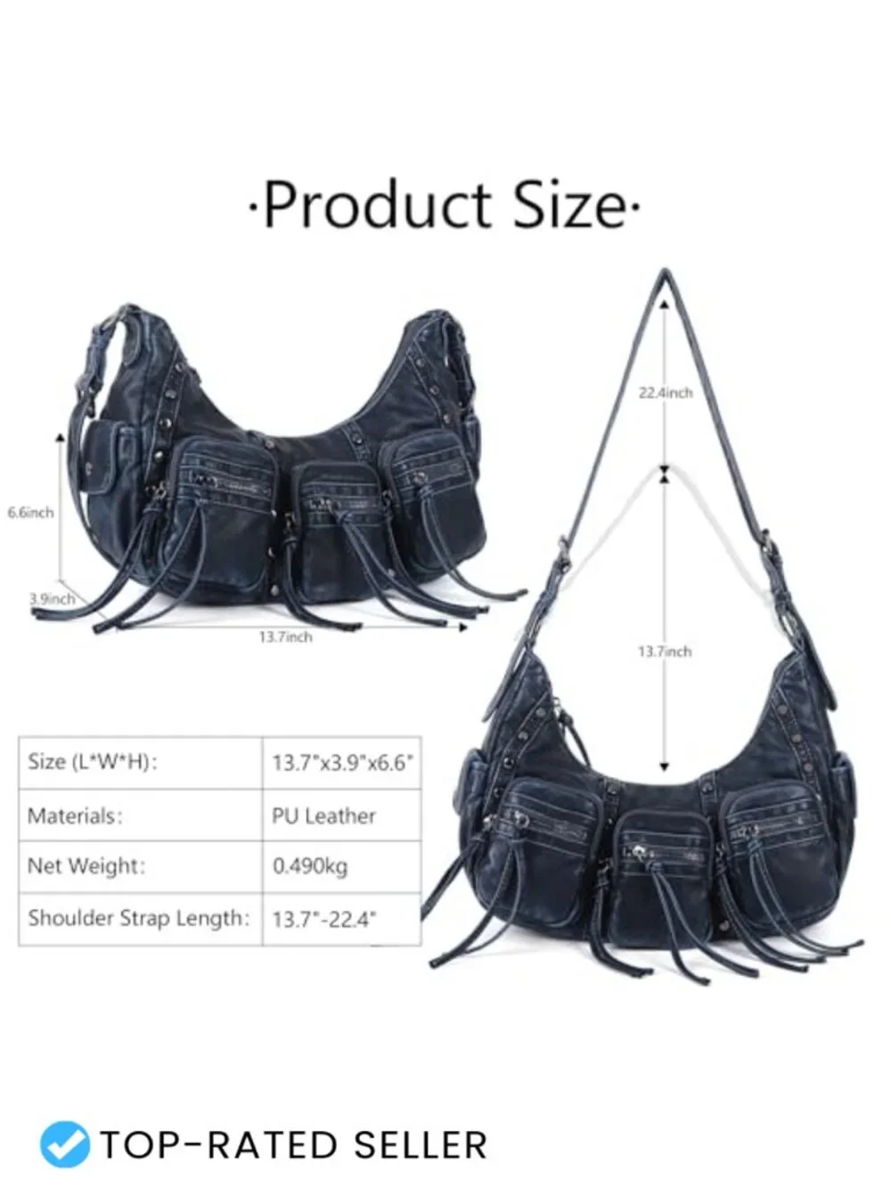 Vegan Leather Hobo Shoulder Bag Multi Pocket Satchel with Strap
